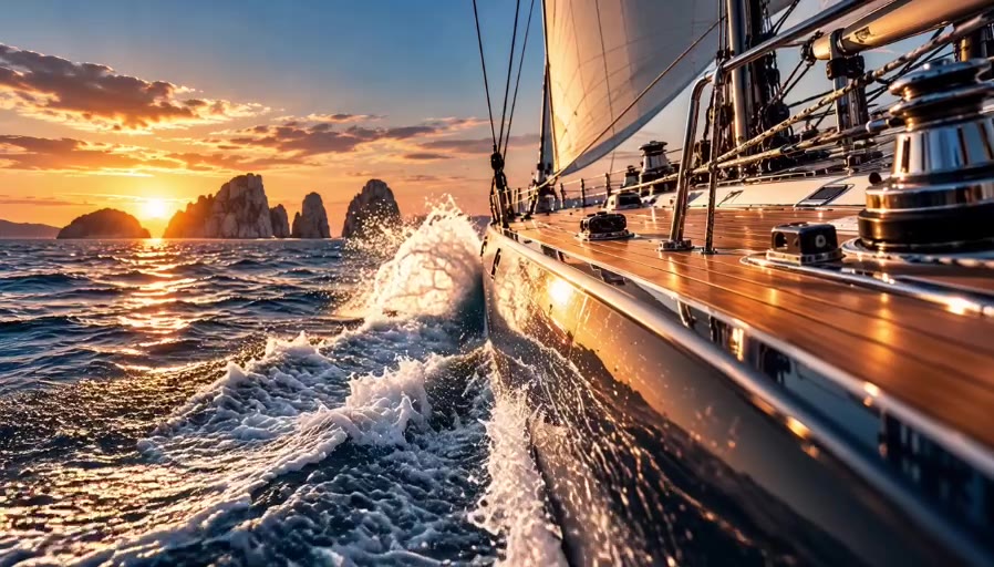Barca a vela in navigazione al tramonto